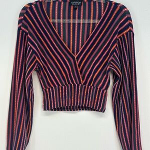 Topshop Multicolor Striped V-Neck knit crop Top size 2